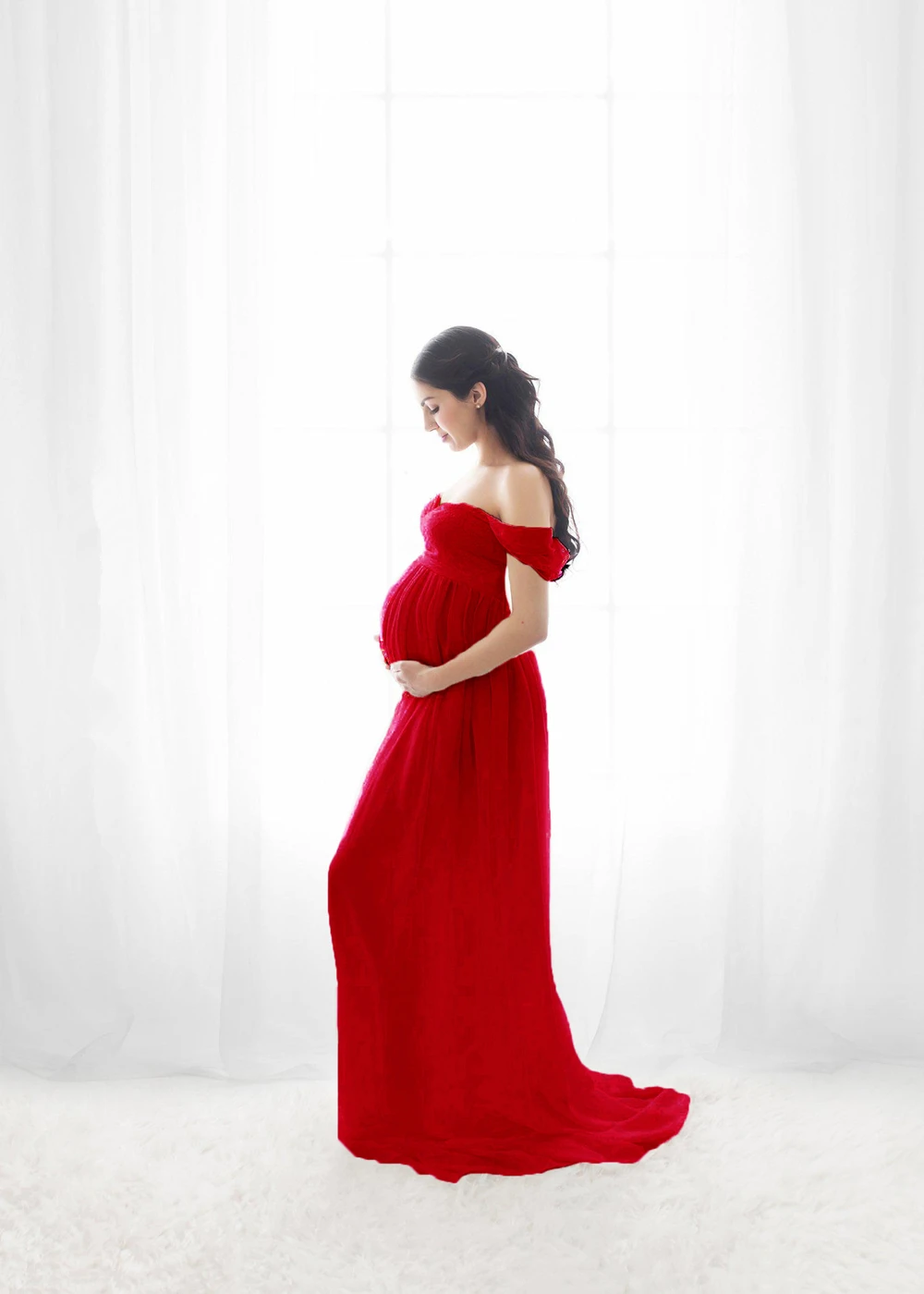 Shoulderless Maternity Dress For Photography Sexy Front Split Pregnancy Dresses For Women Maxi Maternity Gown Photo Shoots Props (7)