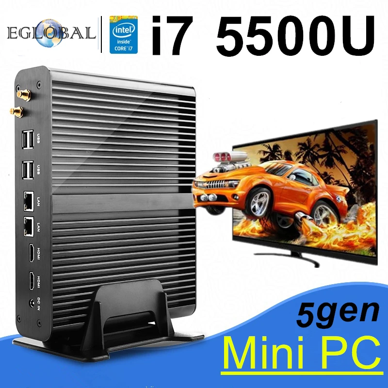 

EGLOBAL Personal computer Dual Lan HDMI COM Fanless mini PC Intel Core i7 5550U I3 5005 I5 5200U CPU Gaming Computer