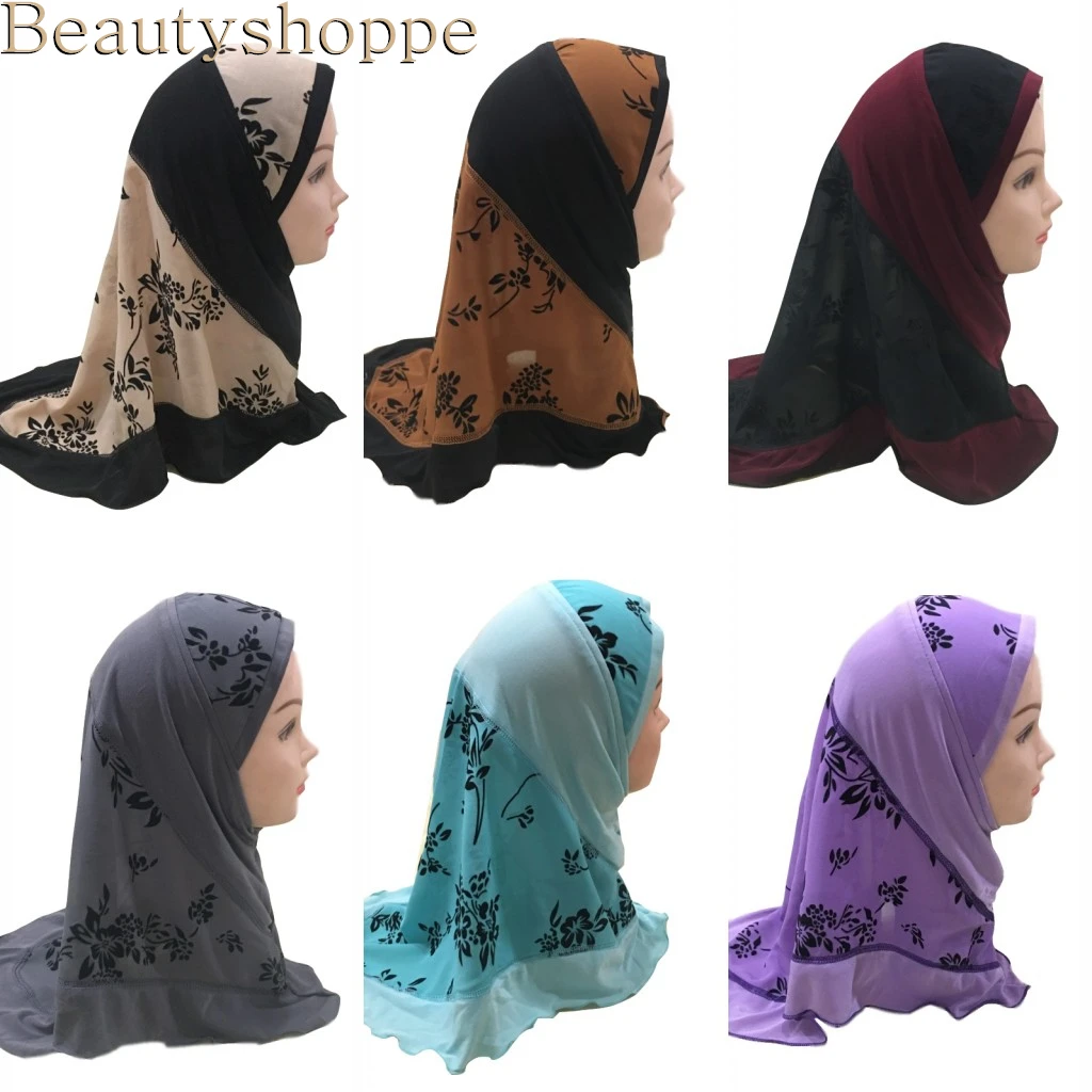 Kids Girls Flowers Hijab Anti-UV One Piece Bonnet Hat Arabian Bandana for 2-6Yrs 