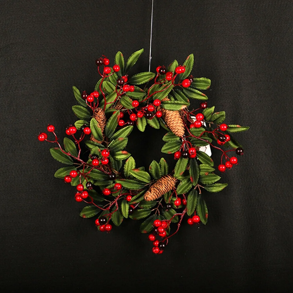 New Xmas Tree Wall Door Decoration Party Home Christmas Ornament Artificial Red Fruit Pine Cone Wreath Hang Garlands Plants