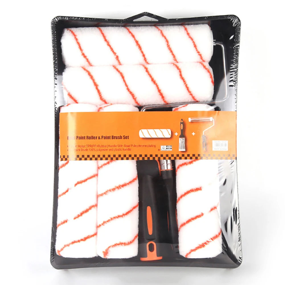

8Pcs/Set Paint Roller Brush Kit Handle Tool Wall Brushes Home Repair Wall Ornament Painting Brush Tool with Tray Brush Handle