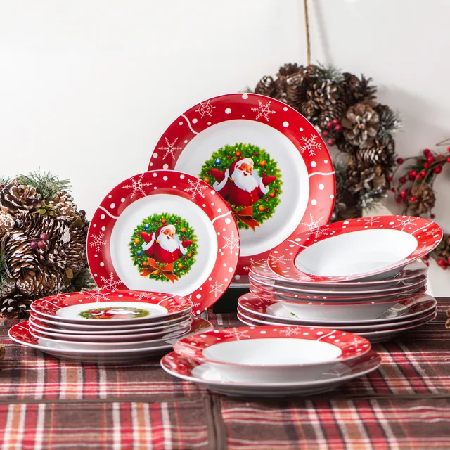 Veweet Santaclaus 18/36 Darab Karácsonyi Stílusú Porcelán Vacsoraremez Készlet Desszert Tányér Leves Vacsora Ajándék - Image 2