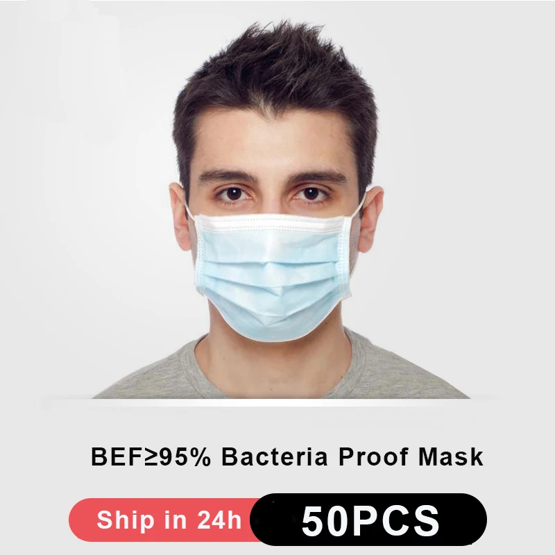 

50 PCS Adults used Bacteria Proof Mask 95% Filtraion One Time Mouth Face Protective Mask Fast Free Shipping