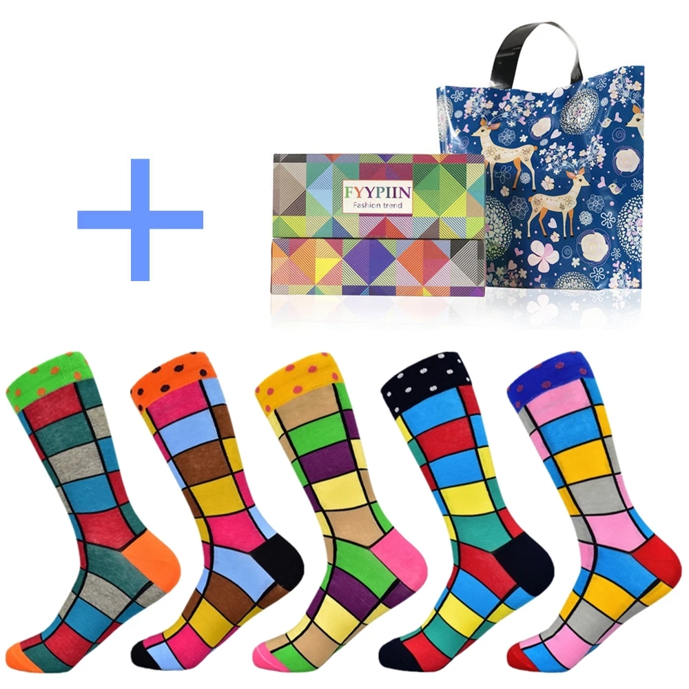 Gift box socks-010 Мужские носки новые рождественские подарки Подарочная коробка хлопковые носки повседневные цветные деловые клетчатые Классические носки мужские - Цвет: Gift box socks-010
