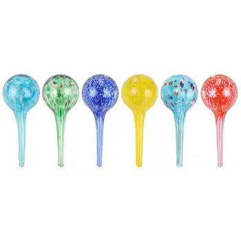 

Set of 6 Small Multicolored Glass Plant Watering Globes-Each Measures 6inch L x 2.5inch D