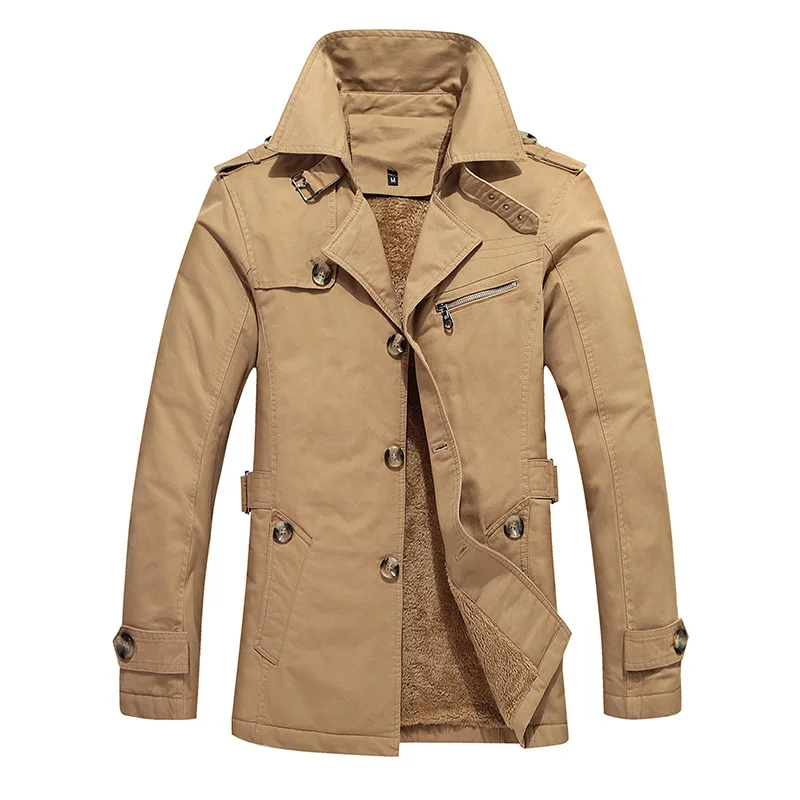 Вельветовая зимняя мужская куртка, пальто, модный Тренч, новинка, внутренний флис, Брендовое повседневное облегающее пальто, куртка, верхняя одежда для мужчин, ZA283 - Цвет: Khaki Jacket