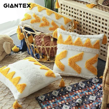 

GIANTEX Moroccan Embroidered Cushion Cover Nordic ins Pillowcase Yellow Tassel Waist Cushion Cover cojines decorativos para sofa