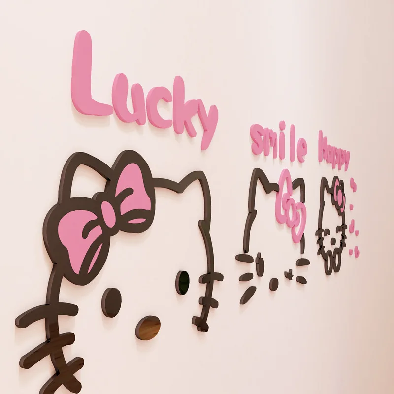 Мультфильм hello kitty акриловые хрустальные наклейки на стену 3D акриловые настенные вешалки для спальни мебель гостиная диван ТВ фон