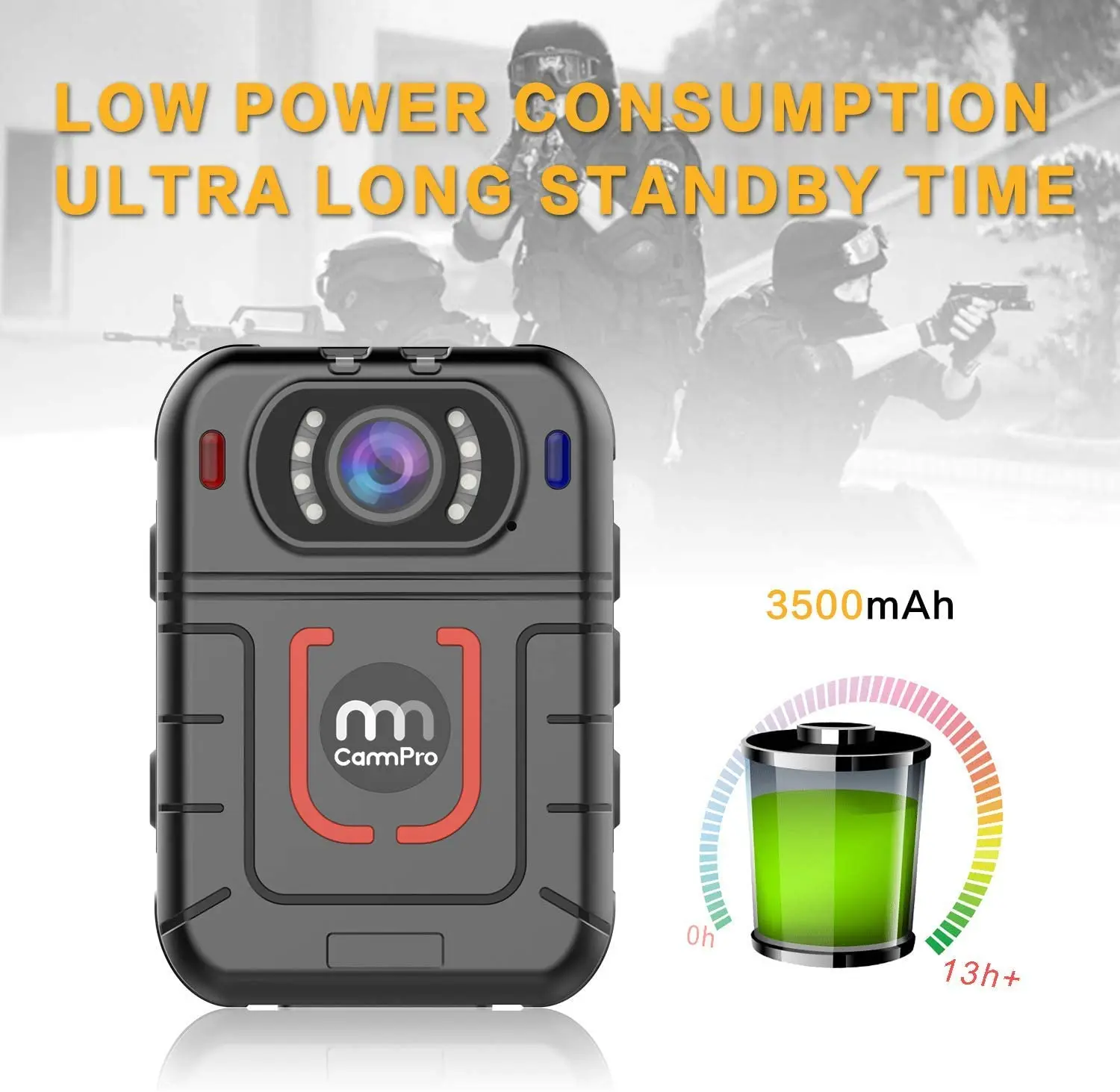 CammPro M831 HD 1296P Police Body Camera 64GB 13 Hours Recording Wearable Camera Night Vision Security Guard Personal Recorder