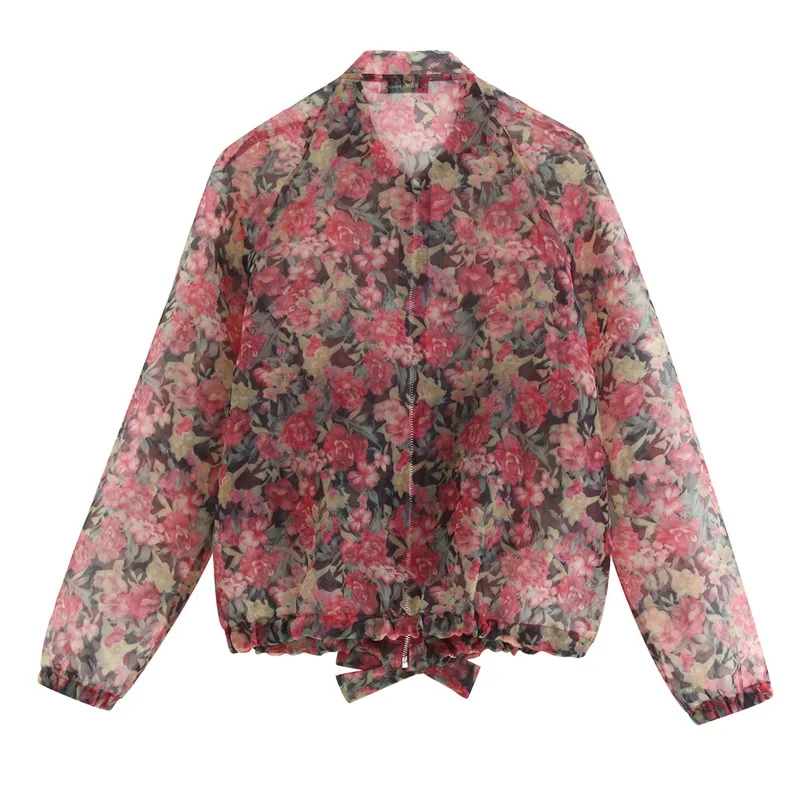 Прозрачный солнцезащитный Топ Лето 2019 Новая мода цветочные принты полный рукав