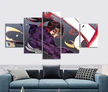 

Canvas Wall Art HD Prints Anime Poster Home Decoration Painting 5 Piece Kimetsu No Yaiba Kokushibo Modular Pictures For Bedroom