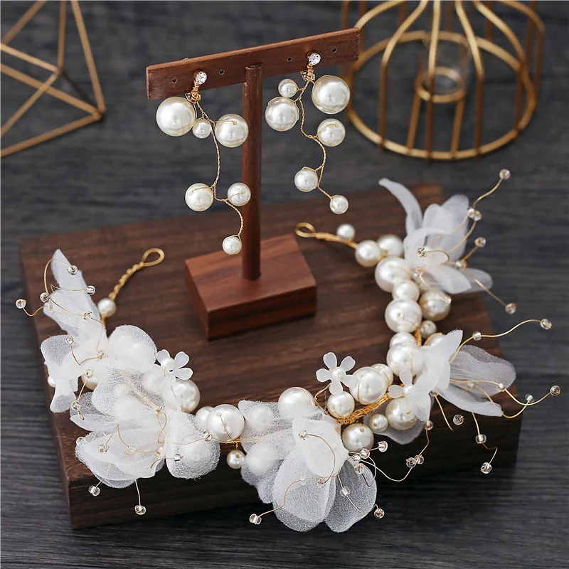 Beautiful Silk Yarn Flower dreamy Earrings Exterior Style headband Wedding hair accessories for bride