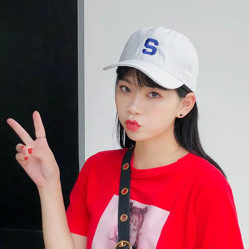 Summer Korean Version S Embroidered Soft Top Baseball Hat Women Vintage Casual Couple Duck Tongue Hat Curved Eaves Adjustable