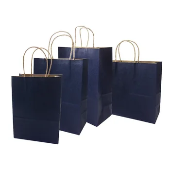 

10 Pcs/lot Multifunction Kraft Paper Bag With Handle Recyclable Bag Fashionable Cloth Shoes Gift Paper Bags 4 Size Deep Blue