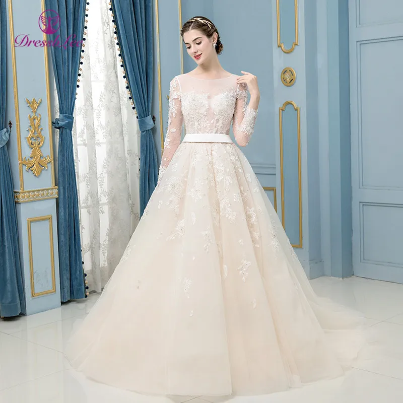 DressbLee Новое поступление свадебное платье цвета слоновой кости с кружевной аппликацией из бисера длинное свадебное платье корсет без спинки свадебное платье es
