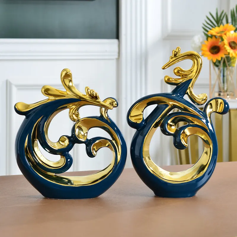 

Chinese Abstract Phoenix Ceramic Ornaments Home Livingroom Desk Sculpture Decoration Dining Table Figurines Accessories Crafts