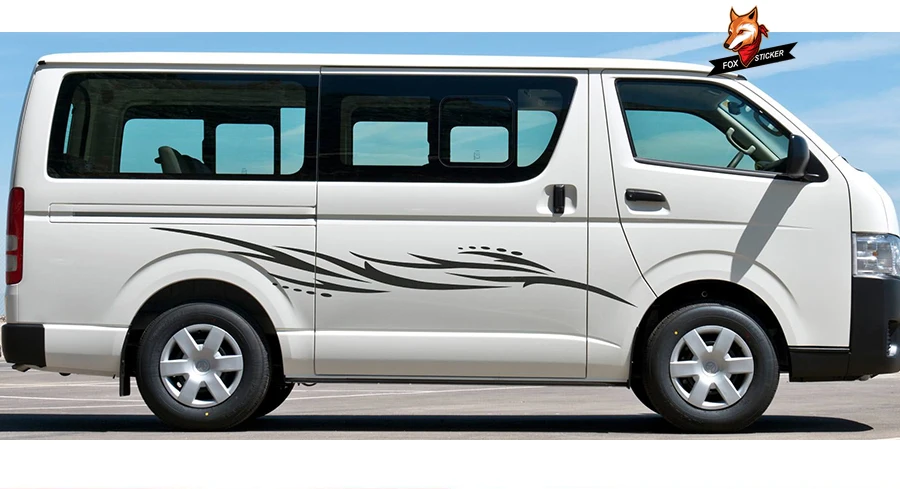 

2 PC Side Door Fire Pattern Graphic Vinyl Car Sticker Auto Sport Styling Vinyl Car Sticker for Hiace 2015 2016 2017