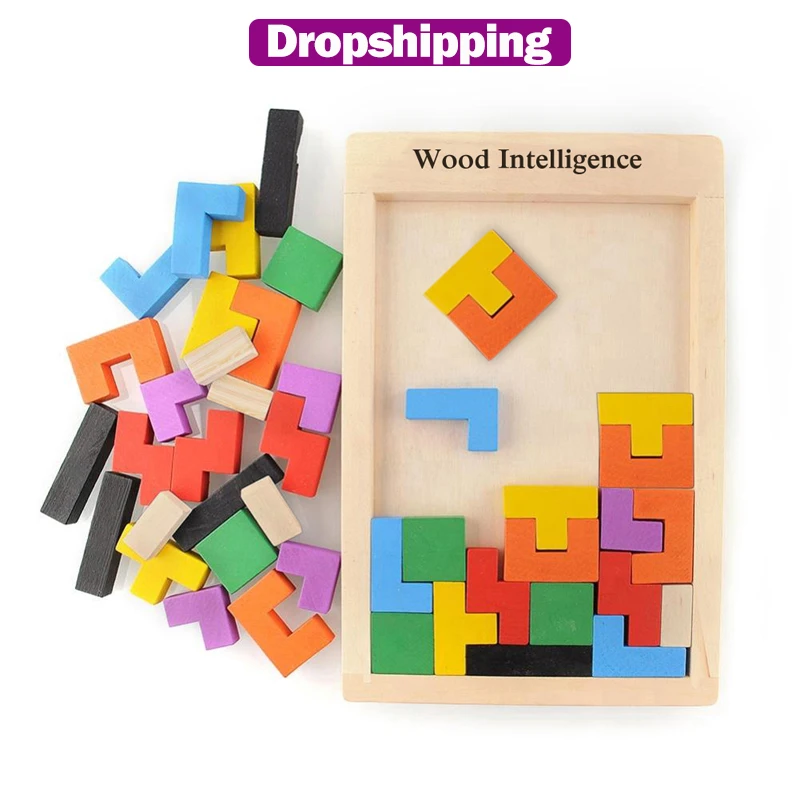 カラフルな3dパズル木製タングラム数学のおもちゃテトリスゲーム子供就学前のmagination知的教育玩具子供のための Wooden Tangram Brain Teaserpuzzle Toy Aliexpress