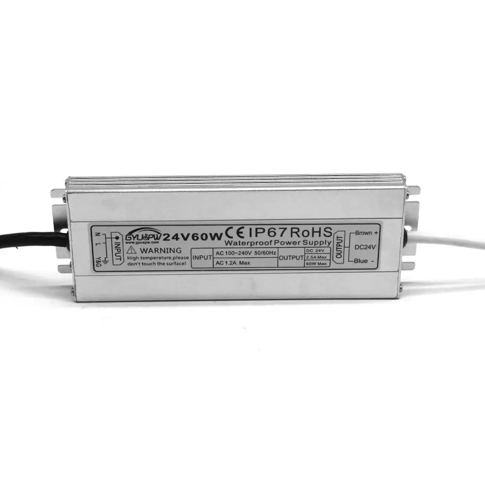 Ультратонкий источник питания IP67 Водонепроницаемый 24V 2.5A 60W Трансформатор 100-240v AC DC24V сетевой адаптер для использования вне помещения для светодиодной полосы света CCTV