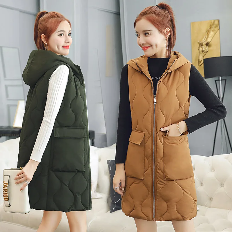 

2019 New Style Autumn And Winter Thick down Feather Cotton Vest Female Long Korean-style Fashion Students College Style WOMEN'S