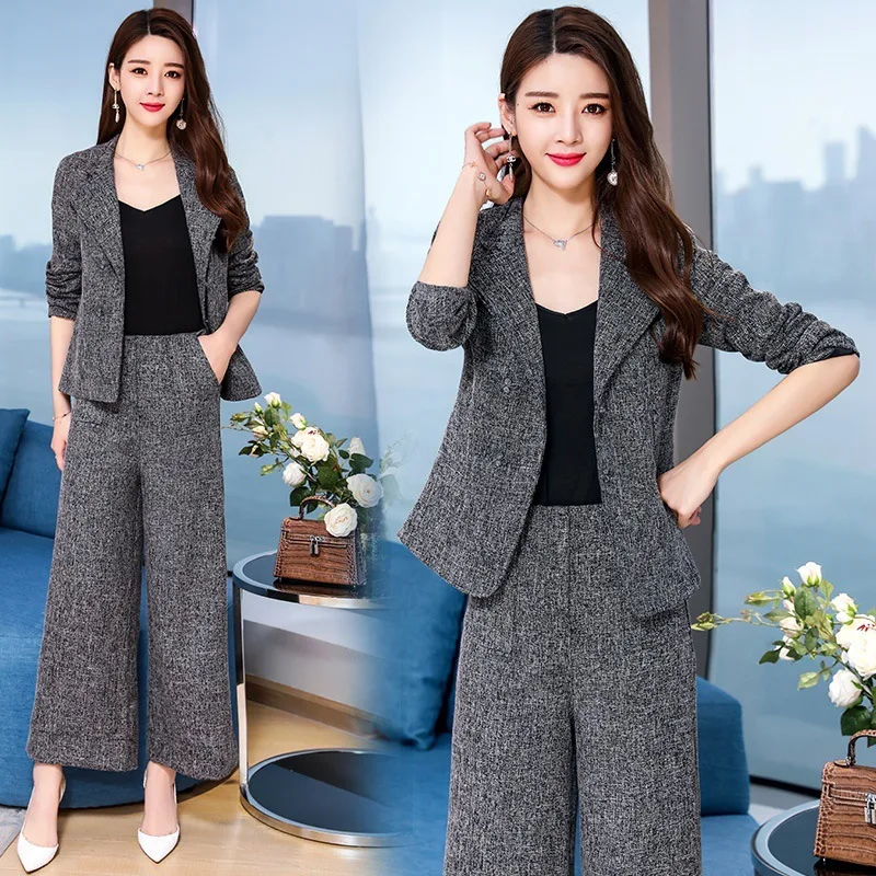 

WOMEN'S Suit Fashionable Two-Piece Set Spring Clothing New Style 2019 Suit Retro Stand Collar Pocket Loose Pants Loose-Fit Set F