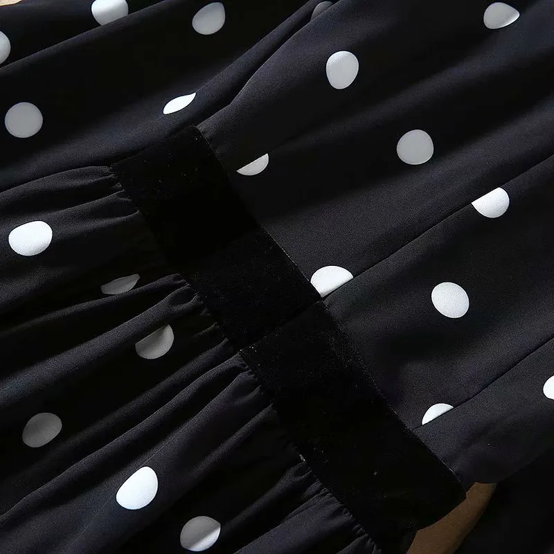 Najtaniej Milan Walk Show szyfonowa sukienka w kropki 2020 wiosną i jesienią nowy projektant Casual damska aksamitna szwy koszula midi sukienka