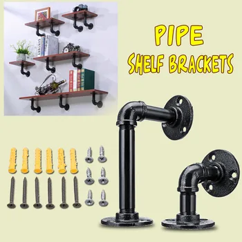 

2Pcs Pipe L Bracket Wall Floating Shelf Vintage Retro Black Iron Industrial Pipe Shelf Bracket Holder Home Decor Storage Holder