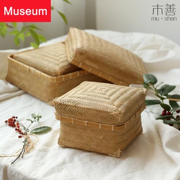 

Bamboo Weaving Basket Tea Basket Bamboo Weaving Accept Box Snacks Sundries Case Tea Packing Box Bring Cover Bamboo Weaving Box