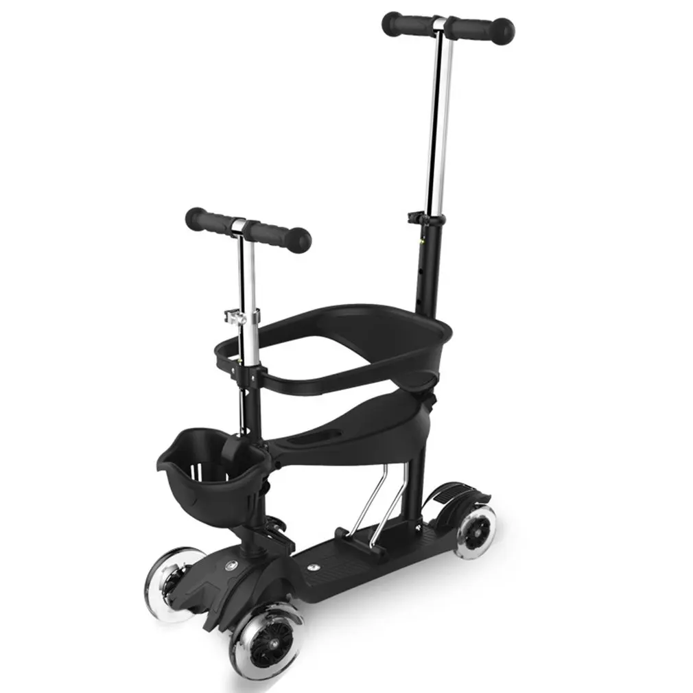 

3-in-1 4 Wheels Skateboard Scooter Full Guardrail With Adjustable T-bar Handle Child Scooter For Toddler Kids Baby Walker