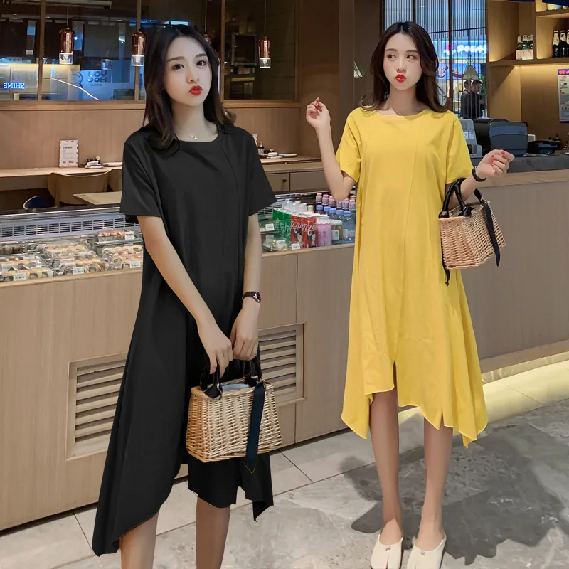 

Maternity Clothes 2019 Summer New Style Korean-style Fashion Sweet Solid Color Irregular Loose-Fit Pregnant WOMEN'S T-shirt Dres
