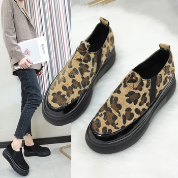 

Round Toe Women's Shoes Platform Autumn Female Footwear Casual Sneaker Slip-on Modis Clogs Fall New Dress Leopard Slip On 2020