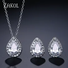 ZAKOL нигерийские Ювелирные наборы в виде белых капель воды модные каплевидные кубические циркония ювелирные изделия для женщин подружек невесты Помолвочные FSSP267