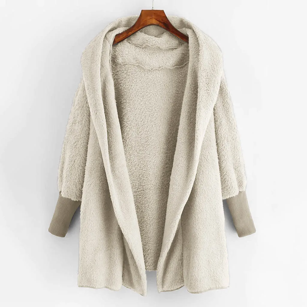 Hooded Sweatshirt Coat Winter Warm Plush Pockets Jacket Women Cotton Fleece Coat Solid Outwear Thick Coat Female chaqueta mujer