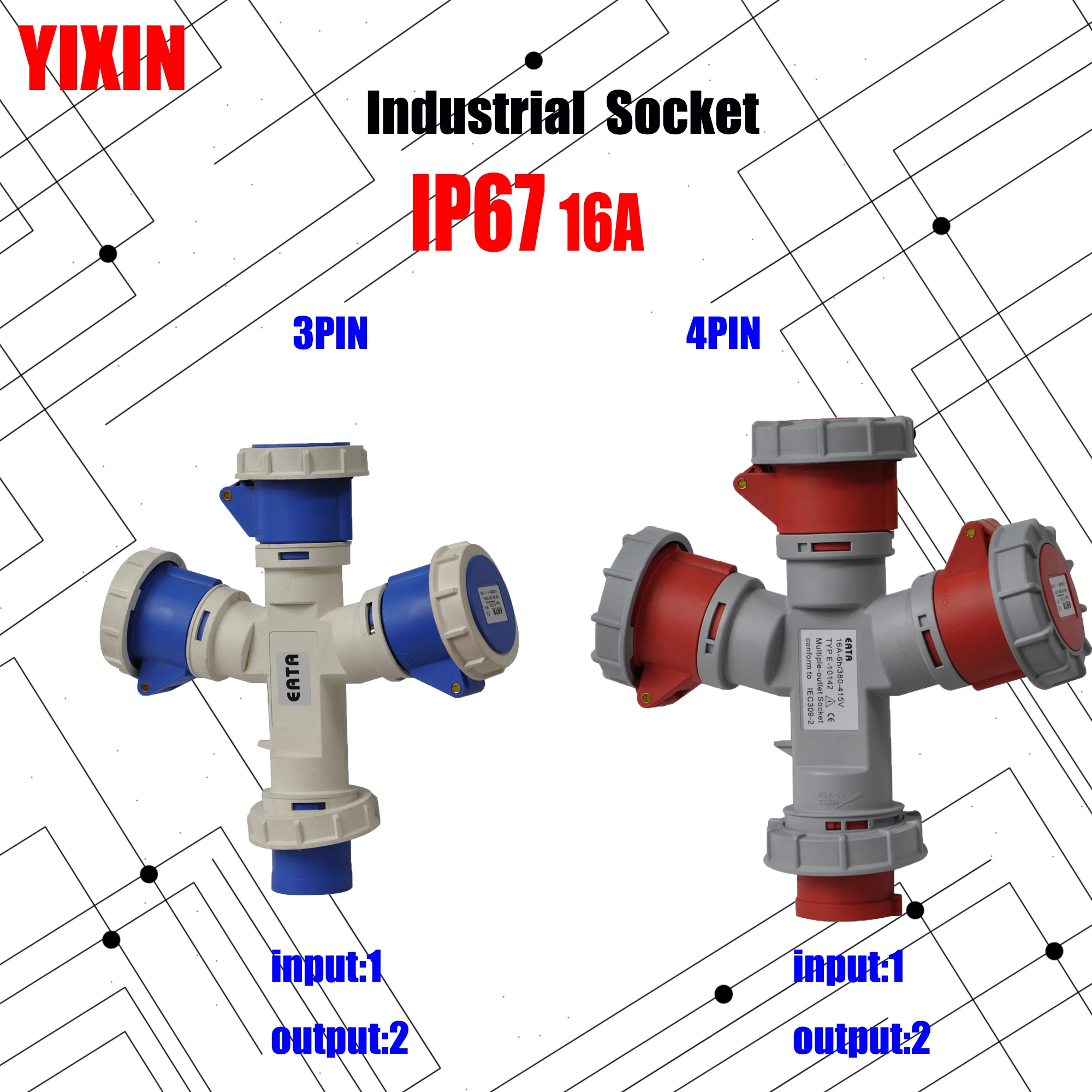 

Industrial Plug and Socket 16A 3 pin 4 pin ip67 Input 1 plug Output 3 Socket Waterproof 220V 380V 415V