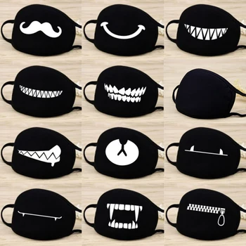 

2PCs Cotton mouth Mask Cartoon Expression Teeth mouth-Muffle warm Windproof Mouth Face Masks Reusable Washable Mouth Mask