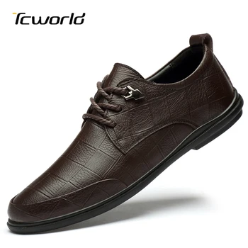 

Large Size Casual Business Dress Leather Shoes Zapatos De Hombre Flat Comfortable Black Brown Men's Daily Office Driving Shoes