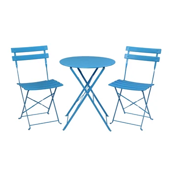 

Iron Folding Three-Piece Set 2 Chairs 1 Table Blue
