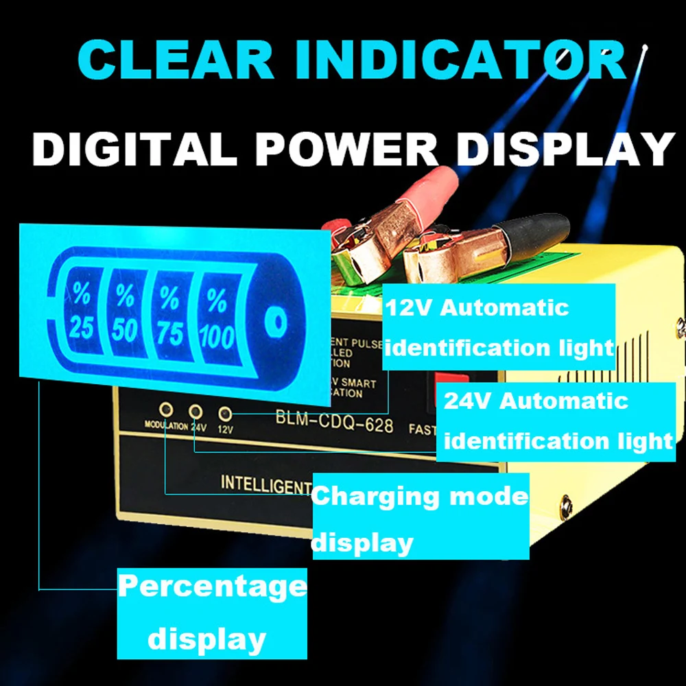 12 В 24 В Автомобильное зарядное устройство полностью автоматическая интеллектуальная Чистая медь импульсный ремонт 12A светодиодный авто мотоцикл свинцово-кислотный гель