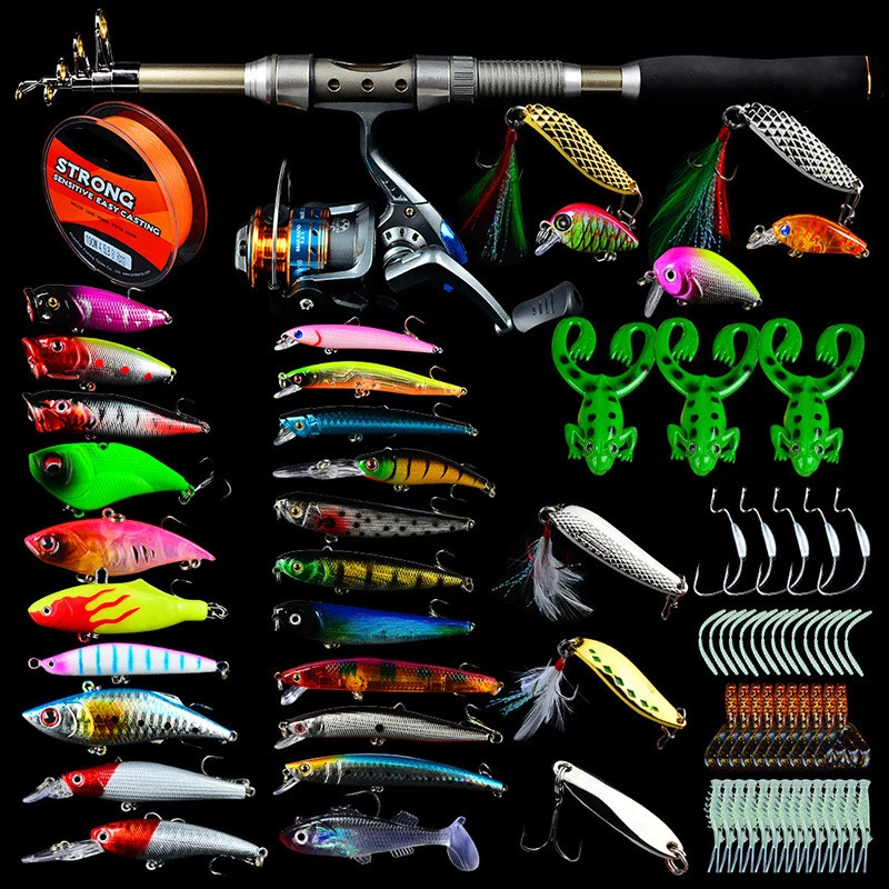 PureLeisure Fishing Rod Combo 1.8m Rod + Spinning Fishing Reel + PE Line + Fishing Lure Minnow/Popper/Wobbler Spoon Soft Bait