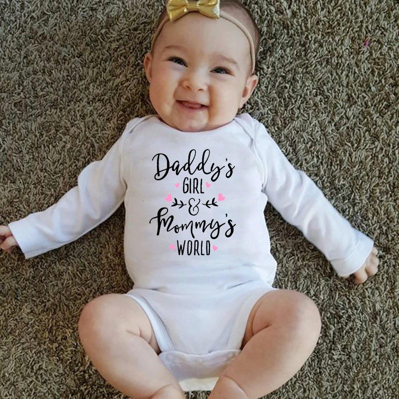 Daddy's Girl Mommy's World/боди для новорожденных, белое хлопковое боди с длинными рукавами, Детские ползунки для девочек, детские комбинезоны, одежда