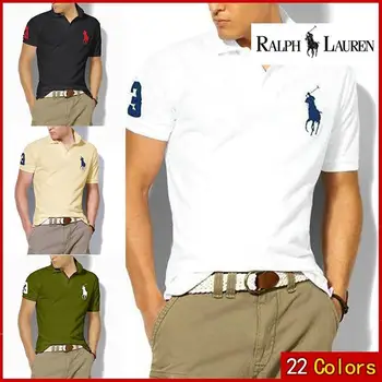 RALPH LAUREN-de hombre camisa para hombre de la marca Casual ciervos camisa Polo bordada hombres manga corta de alta cantidad de Polo de los hombres 25512