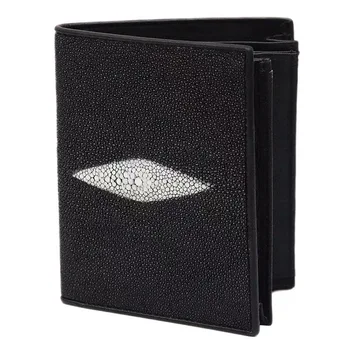 

Thailand Genuine Skate Skin Male Black Short Clutch Purse Authentic Real Stingray Leather Men Small Trifold Wallet Card Holders