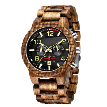 

Watch Pure Wood Watch Large Dial Three Eyes Six Hands Quartz Watch Luminous Calendar Waterproof Solid Wood Business Watch