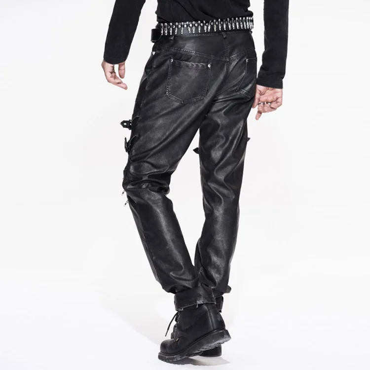 Модные мужские брюки Devil Fashion панк рок из кожи уличная одежда повседневные Прямые
