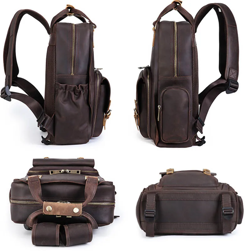 Woosir Vintage Leather Camera Backpack Fit Laptop - Woosir