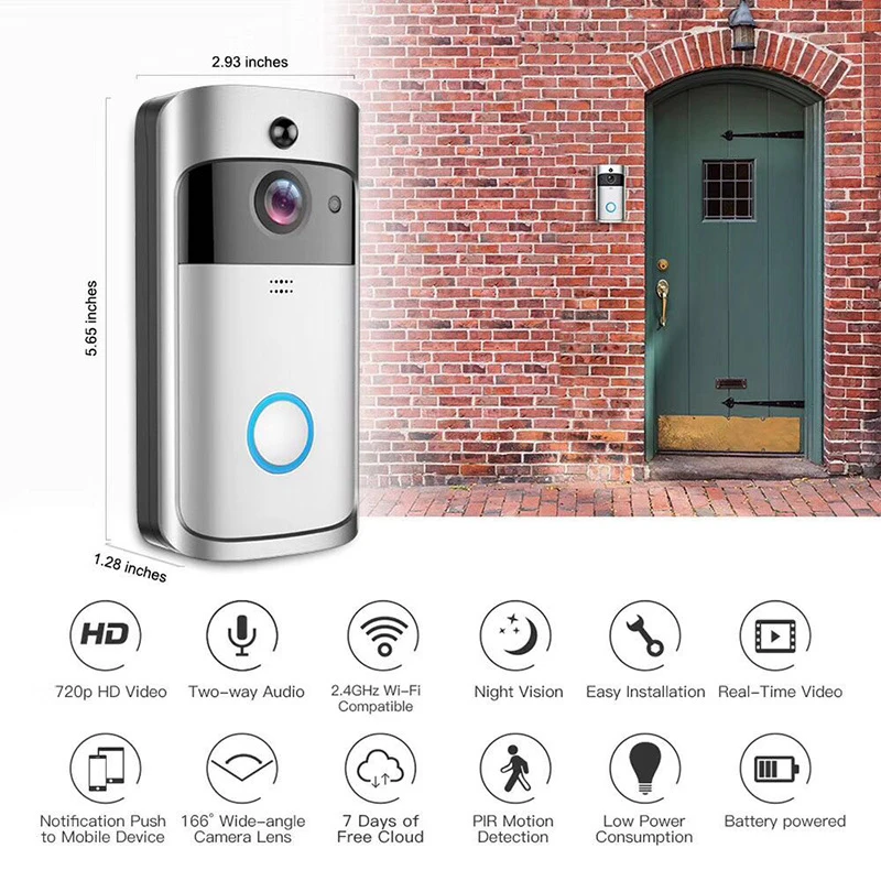 2-Way Wireless WiFi Video Smart Doorbell Door Ring Security Camera Bell Phone Remote Control for Android iOS Max 8 Smartphones