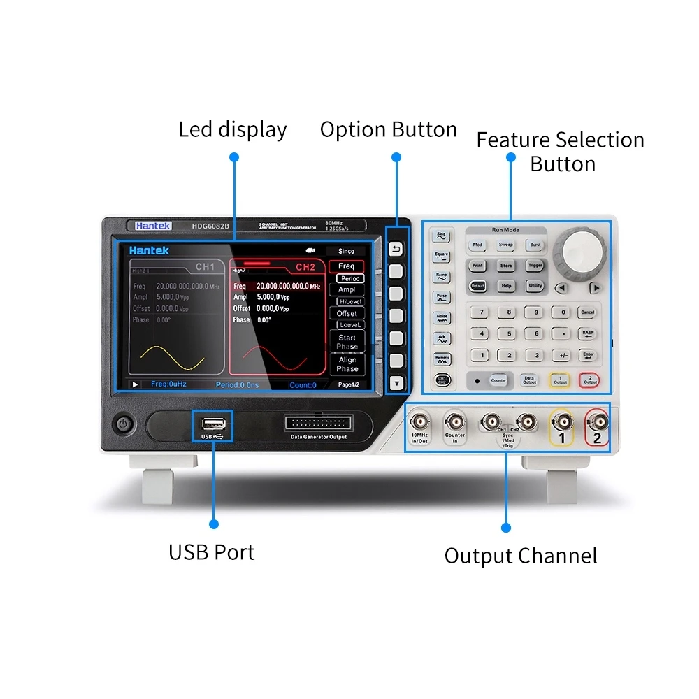 Hantek HDG6082B функция генератор сигналов произвольной формы 80 МГц 2 канала 32 типа автоматическая функция измерения s