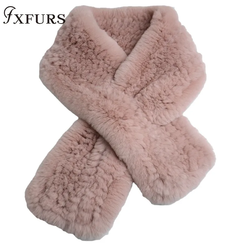 

2019 New Rex Rabbit Fur Knitted Women's Winter Warm Scarf Scarves Wraps Neck Warmer FashionFur Mufflers Girl Neckerchief Russian
