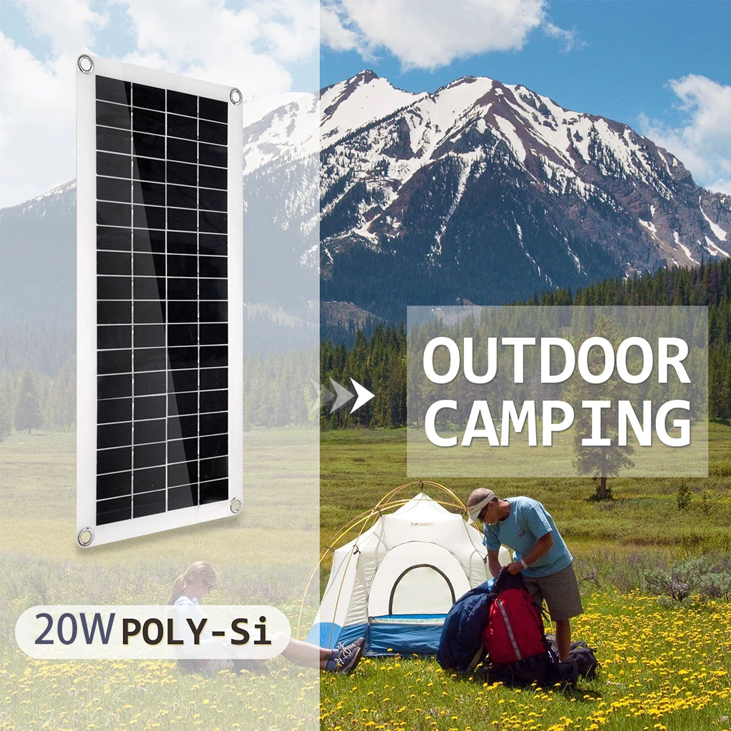 

Hot 20W 18V Solar Panel Double USB Power Bank Board External Battery Charging Solar Cell Board Crocodile Clips For Car Charger