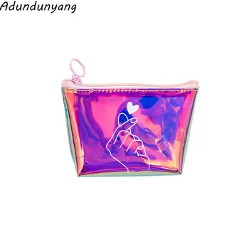 

2020 New women laser colorful coin purse data cable key case girl heart clutch bag zipper storage bag